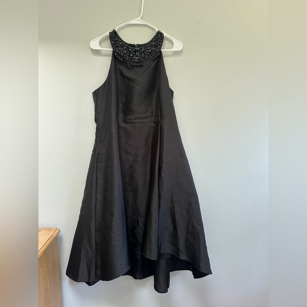 Adrianna Papell Black High Low Dress with Embellished Neckline
